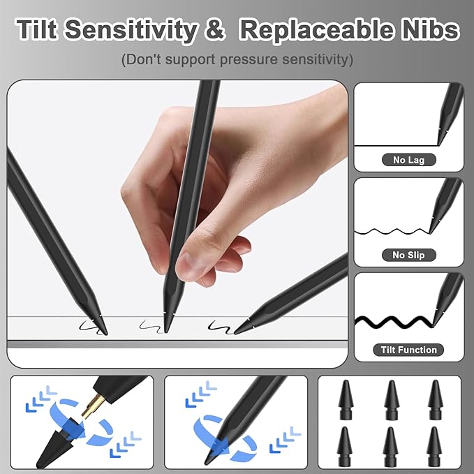 Pencil 2nd Generation for iPad 2018-2024 with Magnetic Wireless Charging Compatible with Apple iPad Pro 13”(M4)/12.9”/11”,iPad Air 6(M2)/5/4/3,iPad mini 7(A17 Pro)/6/5,iPad10/9/8/7/6 Black