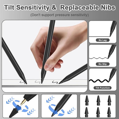 Pencil 2nd Generation for iPad 2018-2024 with Magnetic Wireless Charging Compatible with Apple iPad Pro 13”(M4)/12.9”/11”,iPad Air 6(M2)/5/4/3,iPad mini 7(A17 Pro)/6/5,iPad10/9/8/7/6 Black
