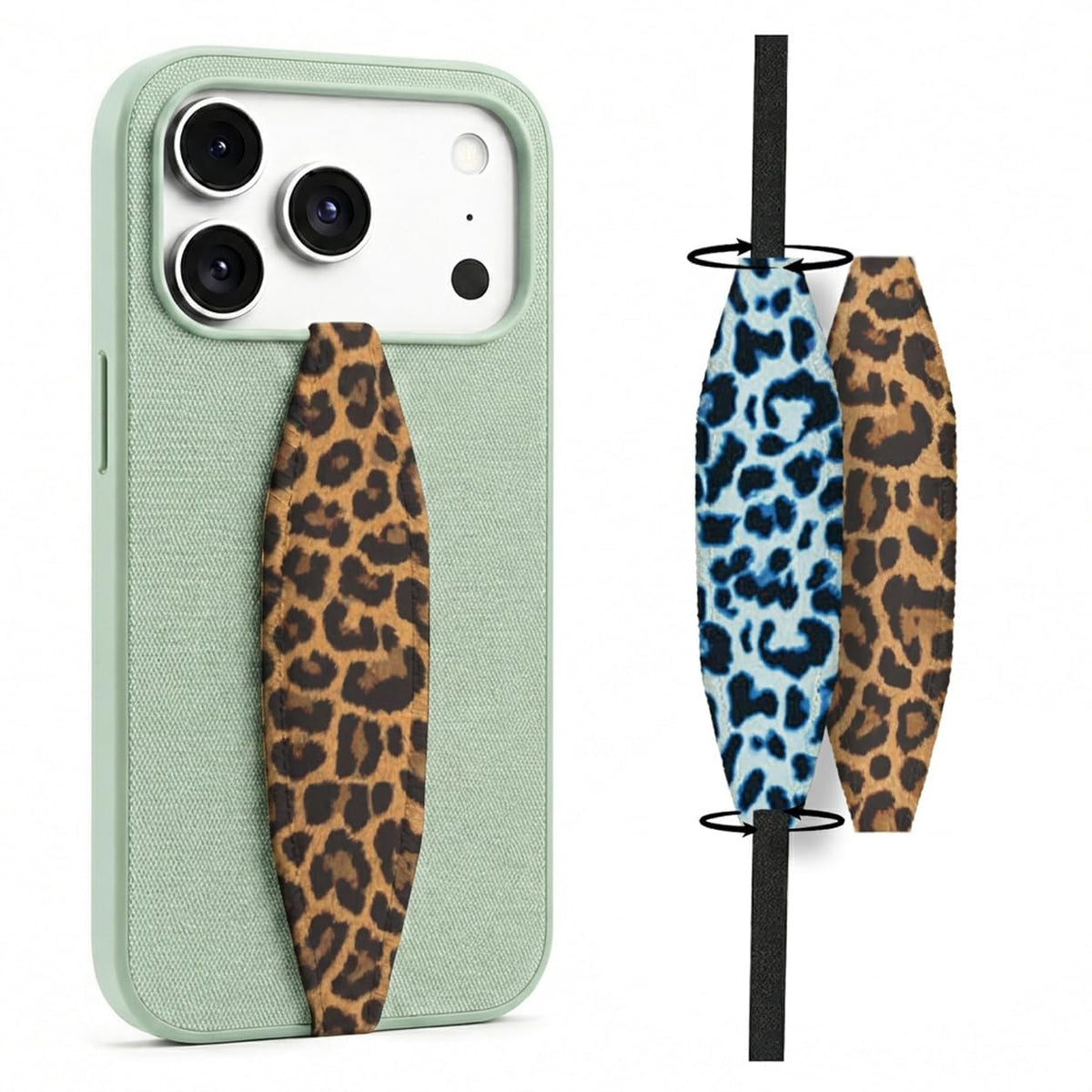 Switchbands Animal Print Phone Grip Strap – Reversible Elastic Strap, Drop Protection, Adhesive-Free, Arthritis Friendly, Wireless Charging Compatible, Universal Fit – Leopard & Pink Tie dye