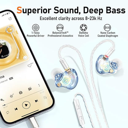Vibes 202ML Wired Earbuds - HiFi in Ear Headphones for iPhone 5–14, Noise-Isolating Ear Buds w/ Mic - Clear Sound, Deep Bass, Comfort-Fit Earphones - MMCX–Lightning, Silver Plated Cord, Carrying Case