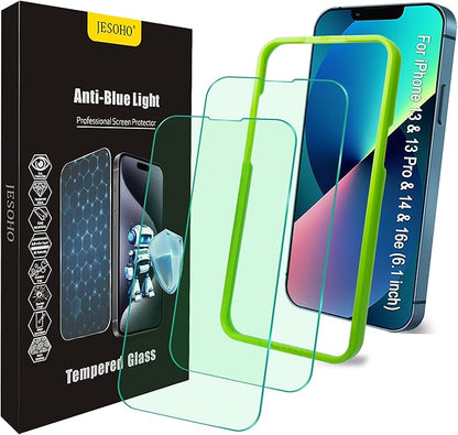 Blue Light Screen Protector for iPhone 16e iPhone 13 iPhone 13 Pro & iPhone 14 (6.1inch), Eye Protection Tempered Glass Film, Scratch-Resistant, No Bubble with Easy Installation Kit, 2 Pack