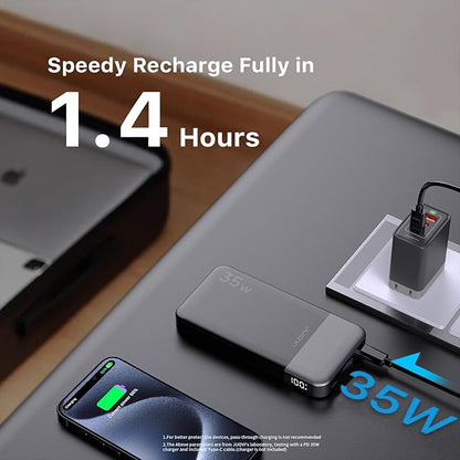 Power Bank Fast Charging 10000mAh 35W Portable Charger Small Battery Pack with PD 3.0 & QC 4.0 Type-C USB-A Input Output Lightweight Phone Charger Compatible for iPhone Samsung iPad