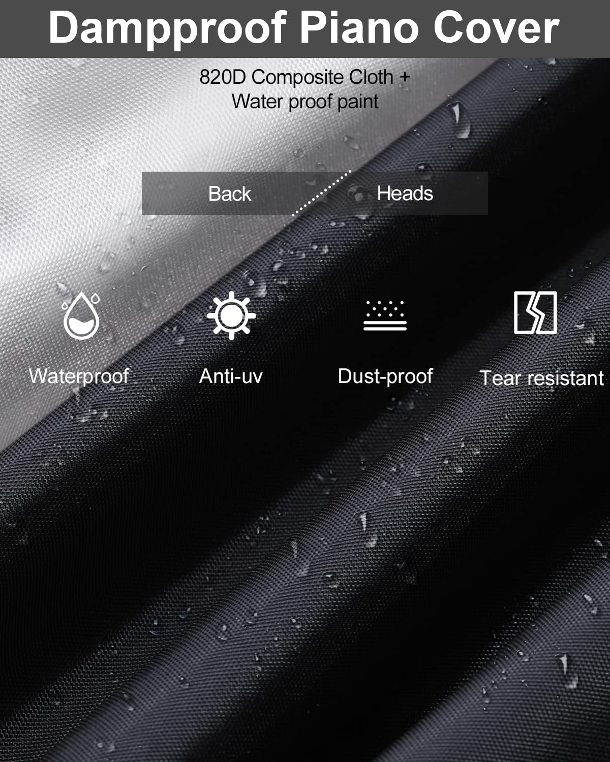 Stretchy Electric Piano Keyboard Covers - Waterproof Elastic Lock Music Keyboard Protector (61 Keys, Black)