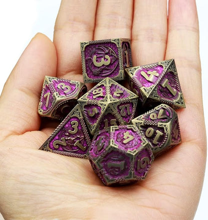 Haxtec Metal Dice Set Purple Black Dragon Pattern Metal DND Dice with Leather Dice Bag Polyhedral D&D Dice Compatible with Dungeons and Dragons TTRPG Gifts