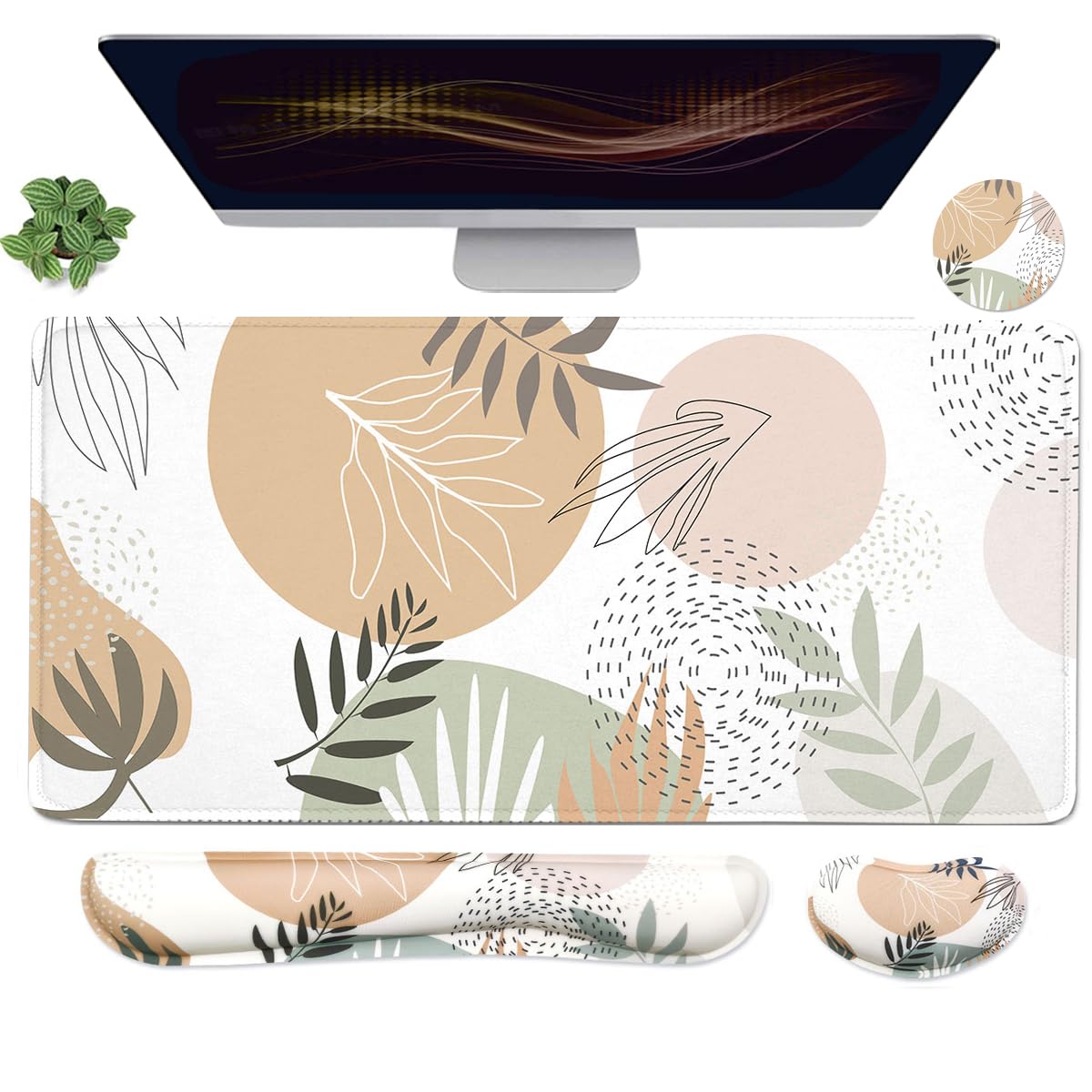 Topographic Large Mouse Pad and Keyboard Wrist Rest, Desk Pad for Keyboard and Mouse, 4-in-1 Large Gaming Mouse Pad with Wrist Support, Non-Slip Desk Mat for Home Office Study Game-Topographic Contour