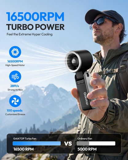 Gaiatop Portable Handheld Turbo Fan, 15 Hrs Cooling, 180° Foldable 4-in-1 Hand Held Fans, 6-Speed (1-100) Personal Mini Handheld Fans, Small Portable Fan for Travel, Working, Outdoor Women Gifts Black