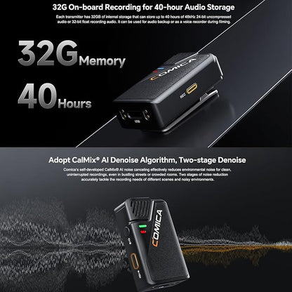 COMICA BooMax Wireless Lavalier Microphone for Cameras, Smartphones, 2.4G Internal Dual Lapel Mic with 32G Storage,Noise Cancellation,IPS Touchscreen for Vlogs, Interviews, Live Streamings,TikTok