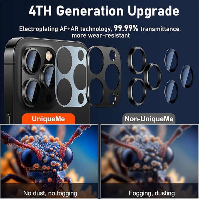UniqueMe for iPhone 13 Pro/iPhone 13 Pro Max Camera Lens Protector, [Strong Drop Protection] [Not Easy to Fall-off] Metal Ring Tempered Glass Rear Camera Screen Cover - Graphite
