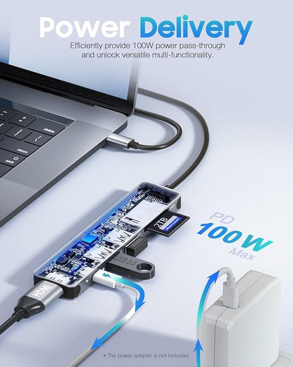 Hiearcool USB C Hub, USB-C Multi-Port Adapter for MacBook Pro, 7IN1 USBC to HDMI Hub Dongle Compatible for Laptops and Other Type C Devices (4K HDMI USB3.0 SD/TF Card Reader 100W PD)