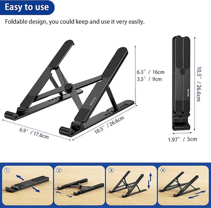 BESIGN LS01 Pro Ergonomic Laptop Stand, Plastic Laptop Riser, Portable and Adjustable Notebook Computer Holder Compatible with 10-14" Laptops (Black)