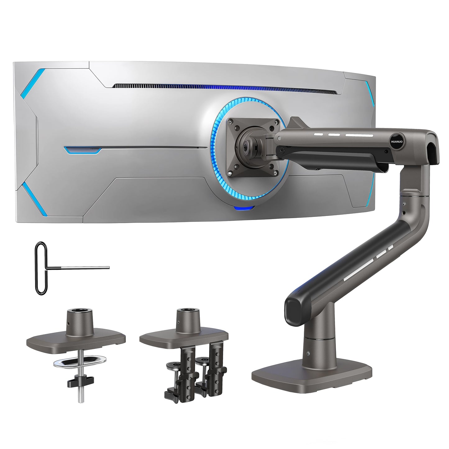 HUANUO TitanLift Heavy Duty Monitor Arm for Screens up to 49", Holds 44 lbs, Aluminum Ultrawide Screen Monitor Mount, Fully Adjustable Single Gaming Desk Mount with Dual C-Clamp, Max VESA 100x100mm