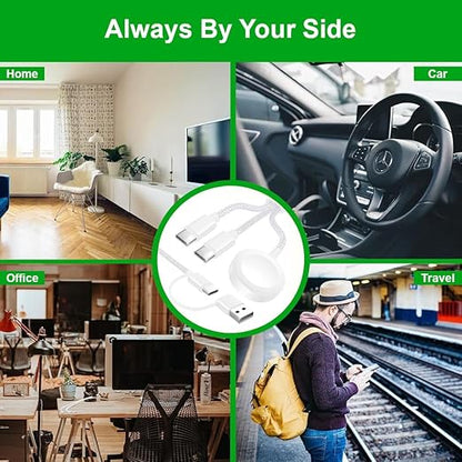 Upgraded 3 in 2 USB C Cable for Apple Watch Charger (4FT/1.2M) Travel USBC Multi Fast Charging Cord Compatible with iWatch Ultra 2/SE 2/10/9/8/7/6/5/4/3/2/1, iPhone 16/15 Pro Max Plus, iPad, AirPods