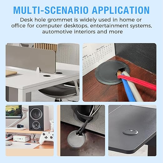 Desk Grommet 2" (50 mm), Desk Cord Hole Cover, Cable Grommet ABS Plastic, Desk Hole Grommet for Office and Home Table Cable, Detachable Adjustable Cable Cord Organizer (Black 2 Pcs)