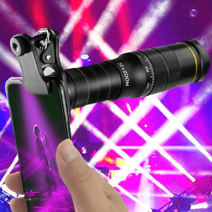 Phone Camera Lens Kit, 32X Long Focus Telephoto, Portable Clip-on HD Phone Zoom Telescope Lens, 0.63X Wide Angle Lens, 198° Fisheye Lens, with Universal Clip and Tripod, for Photo Videos