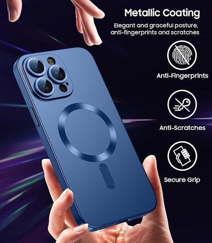 LEKEVO Magnetic for iPhone 14 Pro Max Case [Compatible with MagSafe][Built-in Camera Lens Protector] Slim Soft TPU Bumper Shockproof Metallic Luster Phone Case (Blue)