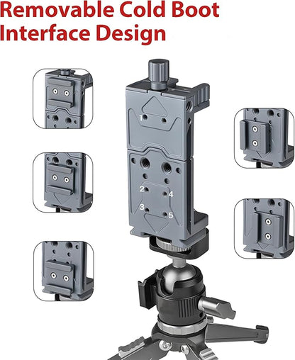 Metal Phone Tripod Mount Adapter Adjustable Phone Mount for Tripod with Arca Base Universal Metal Adjustable Clamp Phone Holder for Tripod (Quick Release Cell Phone Clip)
