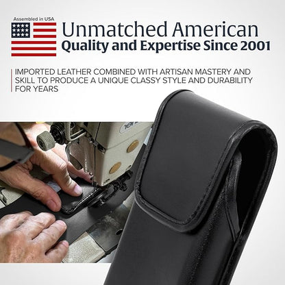 Turtleback Belt Clip for iPhone 16 Pro Max, 15 Pro Max, 14 Pro Max -Medium- Fits w/Shockproof Commuter Style Cases, Premium Black Leather Vertical Belt Holder, Magnetic Closure HD Rotating Clip