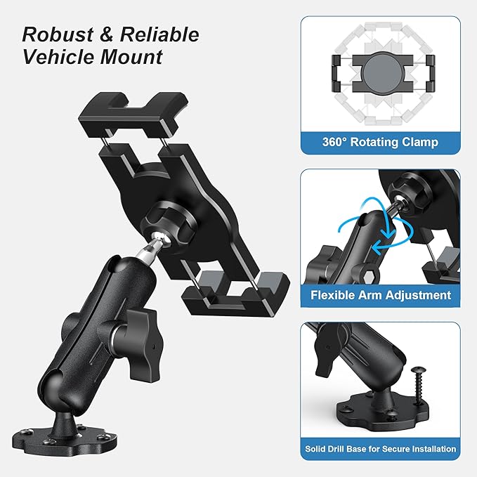 Keuvirya Heavy Duty Tablet Mount for Truck & Vehicle, Drill Base iPad Mount