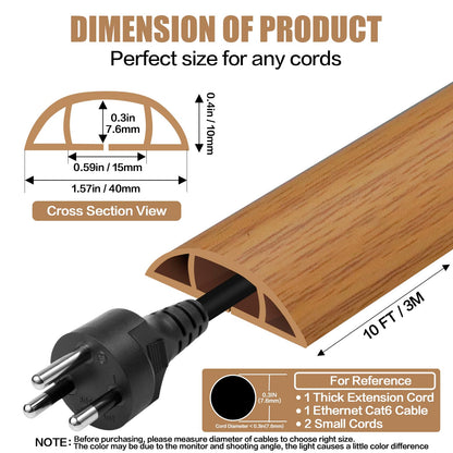Floor Cord Cover Self Adhesive Cord Hider,10FT Cable Management, Extension Strip Protector for Wires, Prevent Cable Trips for Offices, Gyms, Exhibitions Cavity:0.51"(W) x 0.3"(H) Brown Wood