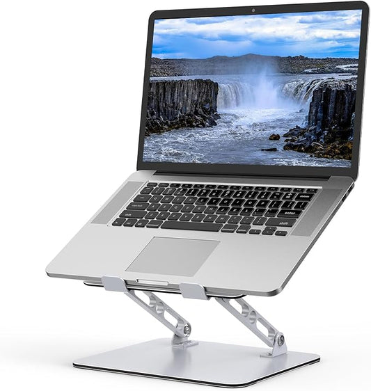 Gogoonike Laptop Stand for Desk, Adjustable Laptop Riser, Metal Foldable Computer Stand Holder Portable Notebook Mount, Ventilated Cooling Printer Stand Compatible with 10-15.6” Laptops