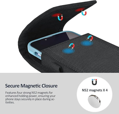 Phone Holster for Belt with Metal Clip and Magnetic Closure Compatible with iPhone 16/15/14/13/12 Pro and Non-Pro, Galaxy S25 S24 S23 S22 for Everyday Protection, M-Black