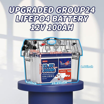 12V 100Ah Lithium Iron Phosphate Battery BCI Group 24, Timeusb LiFePO4 Battery Built-in 100A BMS, Up to 15000 Deep Cycles, Perfect for RV, Marine, Home Energy Storage (3 Pack)