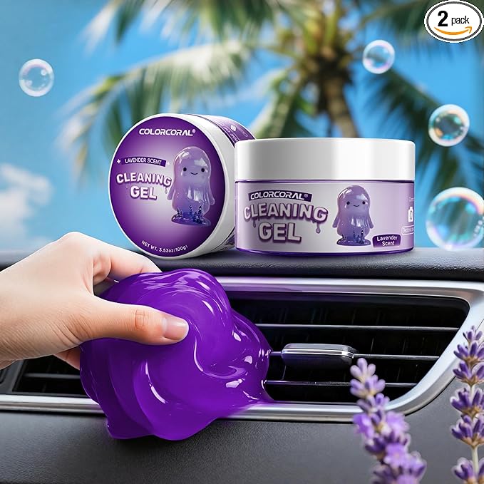 Car Cleaning Gel Reusable 2Pack - Lavender Scent Dust Cleaning Putty Keyboard Slime for Car Interior Air Vent Cleaner, Auto Detailing Tools Accessories, Dust Remover Gifts for Men Women,200g,Purple