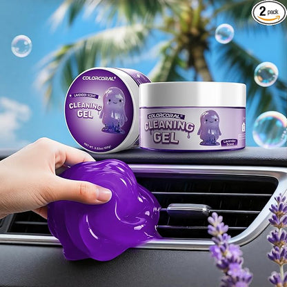 Car Cleaning Gel Reusable 2Pack - Lavender Scent Dust Cleaning Putty Keyboard Slime for Car Interior Air Vent Cleaner, Auto Detailing Tools Accessories, Dust Remover Gifts for Men Women,200g,Purple