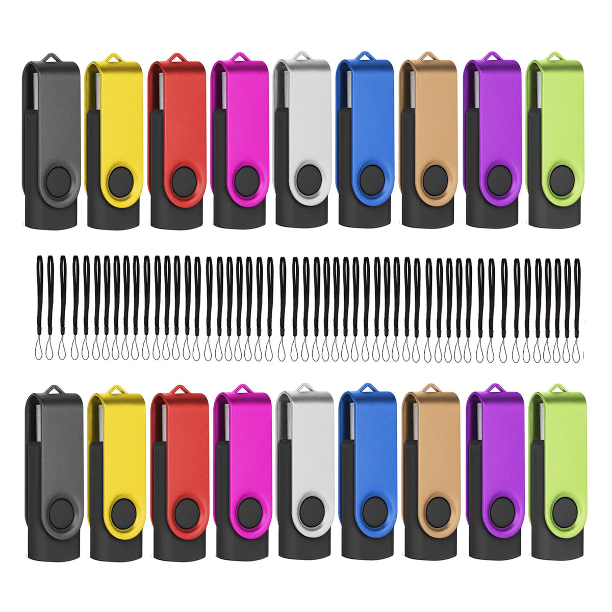 2GB 2.0 USB Flash Drive 20-Pack Thumb Drives Bulk with Lanyards