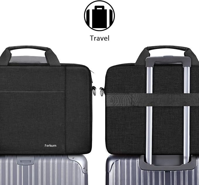 Ferkurn Laptop Bag Case for Women Men Computer Bag Compatible with HP Envy Pavilion Omen/LG Gram/MSI/Dell Inspiron XPS/Lenovo/Acer, Shoulder Strap Carrying Messenger Briefcase, Black, 15.6 16 Inch