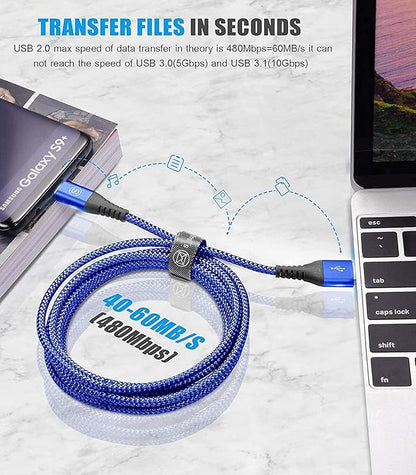 sweguard USB Type C Charger Cable [3-Pack,10ft+6.6ft+3.3ft] iPhone 15 Charger Nylon Braided Cord for iPhone 15 Pro Max Samsung Galaxy S23 S22 S21 S20 S10 Note 20 10 Flip A53 A54 Pixel LG Moto PS5-Blue