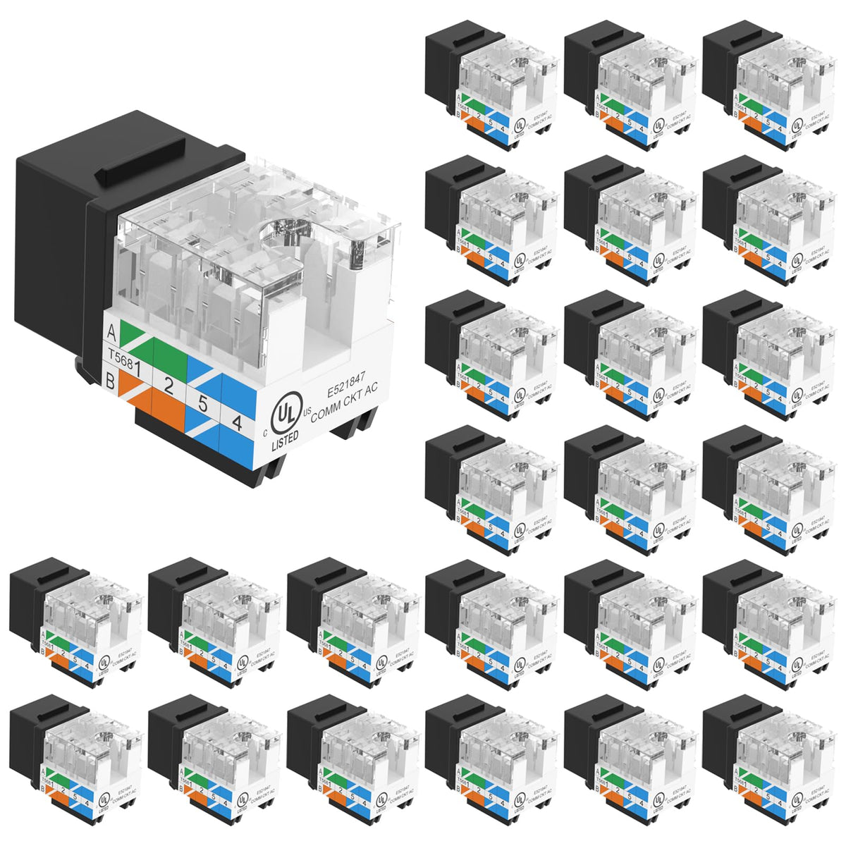 VCE UL Listed Cat6 Keystone Jacks 10Gbps 25-Pack, Orange