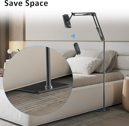 Floor Stand for Kindle Reading in Bed with Remote Page Turner, Hands Free Tablet Arm Holder for Kindle Accessory, Compatible with iPhone Paperwhite eReader Tablet 4.5-12.9 inch (kt-sd2)
