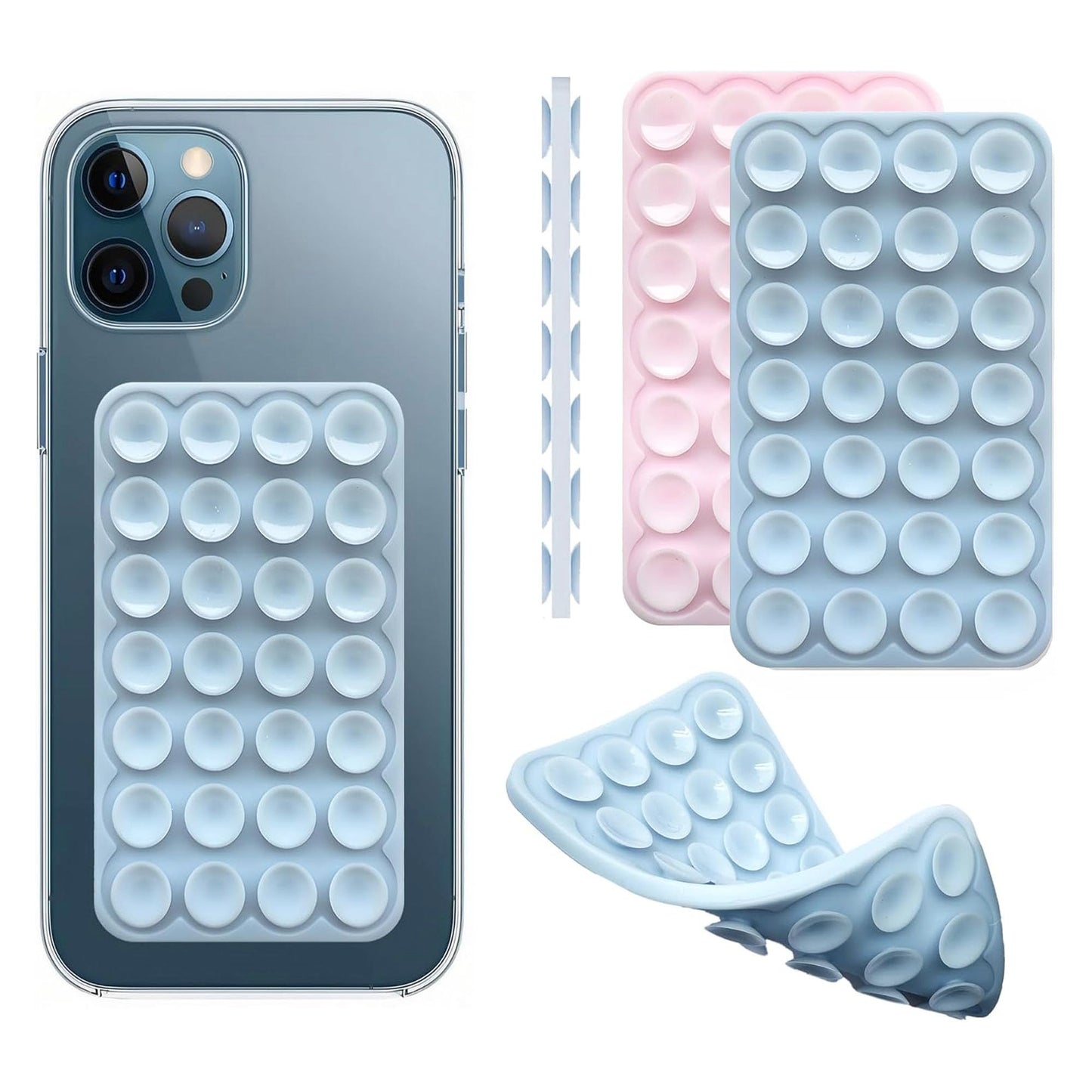 Silicone Double-Sided Suction Phone Case Detachable Mount, Fidget Sticky Grip Phone Accessories, Teen Girl Gifts Trendy Stuff, Hands-Free Stand for ASMR/TikTok/Gym Creators (Small, BabyPink+BabyBlue)