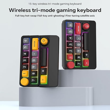 Adventurers W909 Wireless RGB Mechanical Numeric Keypad, Hot-Swappable, Macro-Programmable Numpad, Joystick & Knob Control for PC/Tablet/Laptop/Phone, Tri-Mode Connectivity (Red on Black)