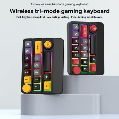Adventurers W909 Wireless RGB Mechanical Numeric Keypad, Hot-Swappable, Macro-Programmable Numpad, Joystick & Knob Control for PC/Tablet/Laptop/Phone, Tri-Mode Connectivity (Yellow on Black)