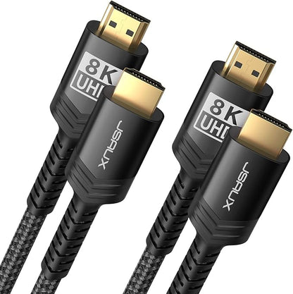 JSAUX 10K HDMI 2.1 Cable 2 Pack 6ft, 48Gbps High Speed HDMI Cord-Black