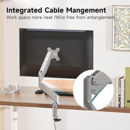 Suptek Single Monitor Mount Stand,Gas Spring Monitor Arm Desk Mount Fully Adjustable for 17 20 22 23 24 26 27 inch Monitors Weight Capacity up to 13.2 lbs (Silver)