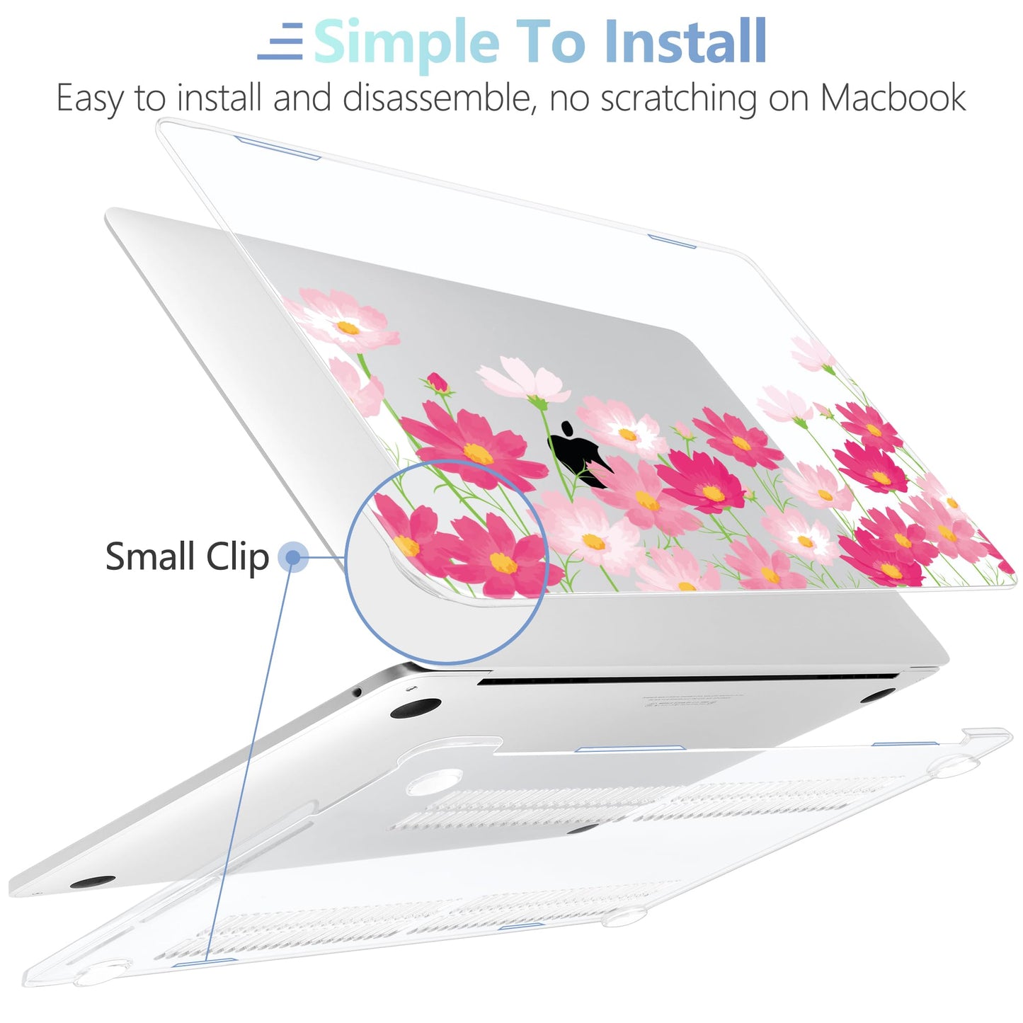 MEEgoodo Case for MacBook Pro 13 inch Case 2022 2021 2020 New A2338 M2/M1 A2251 A2289, Laptop Hard Shell with Keyboard & Camera Cover Compatible with 13 inch MacBook Pro, Bright Pink Flowers