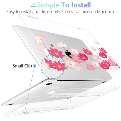 MEEgoodo Case for MacBook Pro 13 inch Case 2022 2021 2020 New A2338 M2/M1 A2251 A2289, Laptop Hard Shell with Keyboard & Camera Cover Compatible with 13 inch MacBook Pro, Bright Pink Flowers