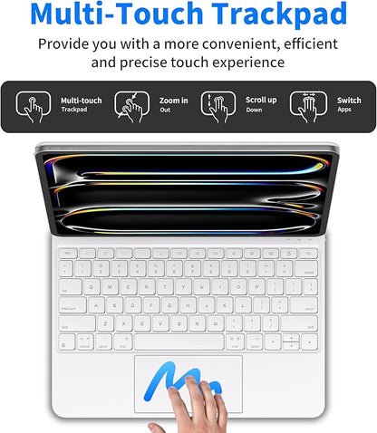 iPad Pro 13 inch case 2024 with Keyboard, Keyboard Case for iPad Pro 13-inch (M4, 2024) with 7 Colors Backlight, Multi-Touch Trackpad, Easy-Set Magnetic Stand, Auto Sleep/Wake (White)