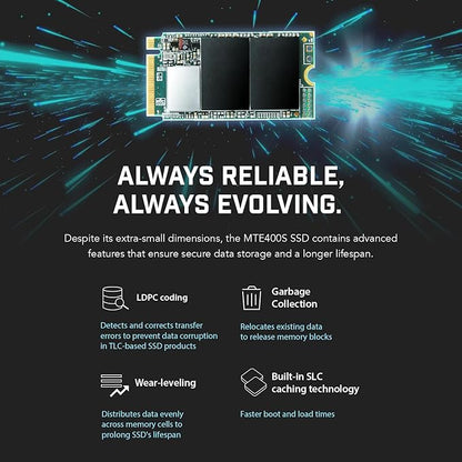 Transcend 1TB MTE400S M.2 2242 PCIe Gen3x4 SSD, Compatible with Ultra-Thin Laptops, Dram-Less Low Power, Up to 2000MB/s, TLC - TS1TMTE400S