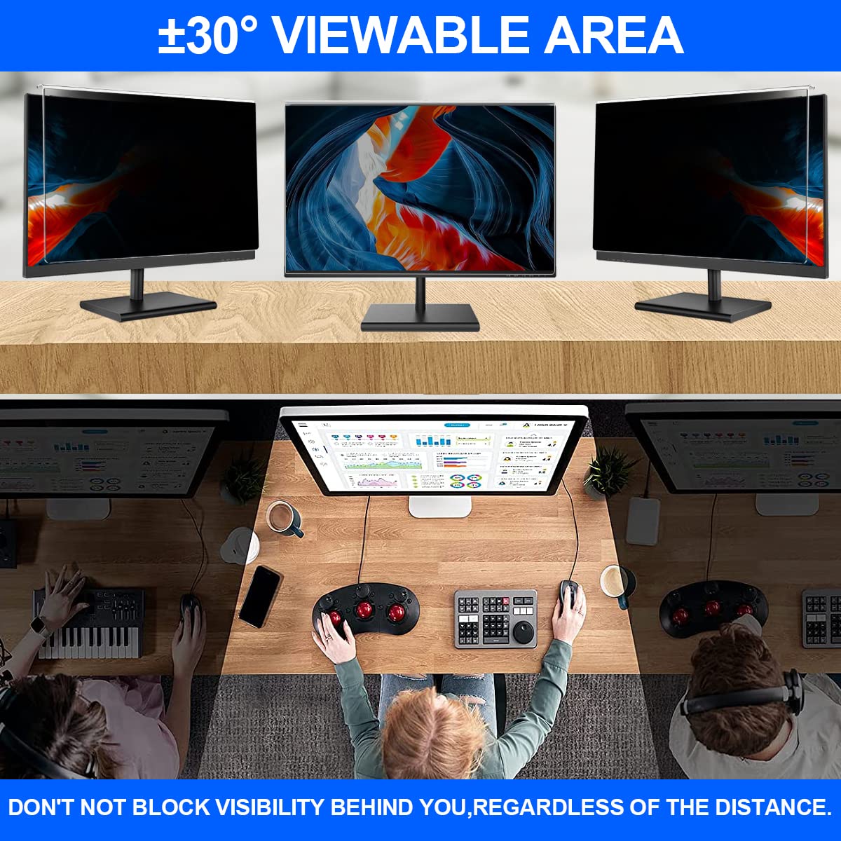 GUDTEKE Computer Privacy Screen Filter 22 Hanging Monitor Privacy Screen Protector for 16:10 Aspect Ratio Widescreen Computer Monitor, Eye Protection Anti Glare Blue Light Screen Protector