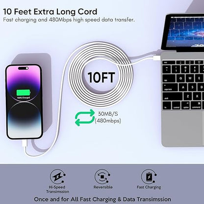 iPhone Charger [Apple MFi Certified] 2Pack PD Dual USB C Charger Block Fast Charging Wall Charge Plug with 10FT Long Rapid Type C - Lightning Cable Apple Charge for iPhone 14/13/12/11/XS/XR/SE, iPad