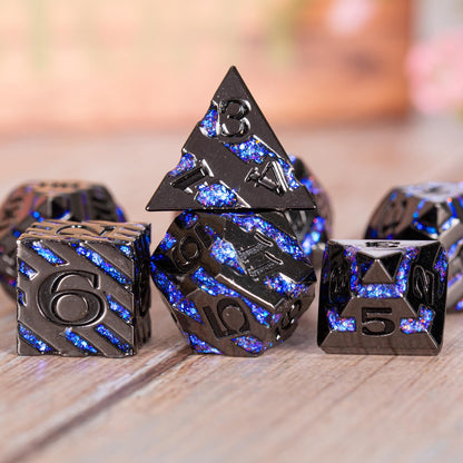 Maywin Inlay Metal Dice Set 7pcs, Luxury DND Dice with Decorative Inlay, Heavy Zinc Alloy RPG Dice for Tabletop Games