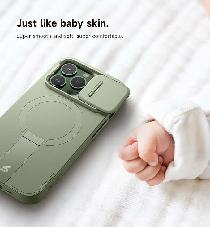 SURITCH for iPhone 13 Pro Case with Magnetic Camera Slide Cover and Adjustable Kickstand, Compatible with MagSafe, Shockproof Bumper Case Slim Protective Cover for iPhone 13 Pro 6.1 Inch, Green