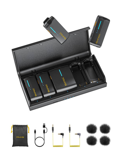 7RYMS iRay DW40 4-Channel Wireless Lavalier Microphone with Noise Cancellation, 656ft Range, 12.5H Working, Wireless Laple Mic for iPhone, DSLR Camera, Android, Video Recording Podcast Live-Stream