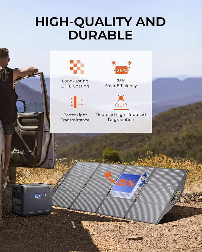 200W Solar Panel, BigBlue SolarPowa 200 Solar Panel Charger with Kickstand for Camping, IP68 Waterproof, Portable and Lightweight, 25% Solar Efficiency, DC5521/8020/7909/ XT60 Plug for Power Station