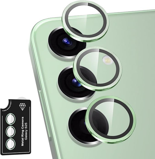 Avocase for Samsung Galaxy S25 Camera Lens Protector, Individual Metal Ring Tempered Glass Lens Cover, [Strong Adsorption] Scratch Resistant Ultra-Thin HD Clear Lens Cover, 1 Set-Light Green