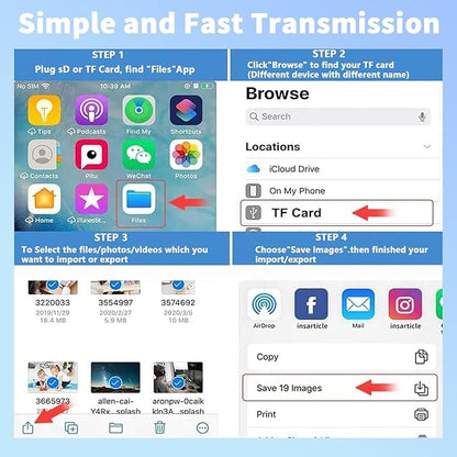 Lightning and USB C SD Card Reader for iPhone iPad Mac Android Phone Laptop, 3 in 2 Memory Card Reader Supports Compact Flash SD Micro SD CF Card, Digital Camera Adapter Plug and Play